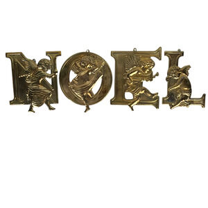 Vintage Department 56 pressed brass NOEL ornaments holiday decor angels